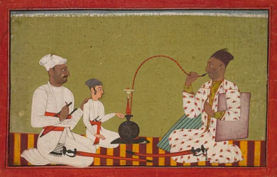 Sitzender Prinz, der eine Wasserpfeife raucht, um 1710-1715