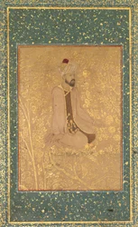 Sitzender Gelehrter, Randfragment aus dem Teheran-Berlin-Album, um 1605-1610