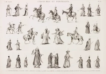 Serie von Illustrationen von Menschen in verschiedenen Kostümen