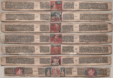 Sieben Blätter aus einem Manuskript des Gandavyuha-Sutra, 1000er-1100er