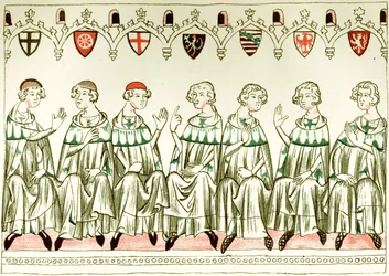 Sieben Kurfürsten stimmen für Heinrich VII., Heiligen Römischen Kaiser, Kopie einer Miniatur aus dem Balduineum