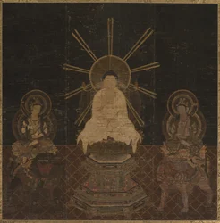 Shaka begleitet von Fugen und Monju, 1185-1333