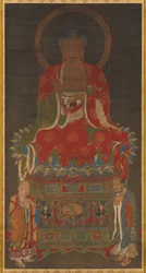 Shakyamuni-Triade: Buddha begleitet von Manjushri und Samantabhadra, 1300er Jahre