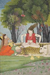 Shiva erzürnt durch Parvatis Unterbrechung seiner Meditation, frühes 19. Jahrhundert