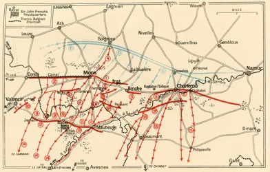 Skizze der Hauptoperationen bei Mons und Charleroi, um 1914