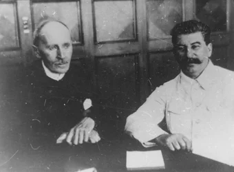 Sowjetführer Josef Stalin mit dem französischen Schriftsteller Romain Rolland, Moskau, UdSSR, 28. Juni 1935