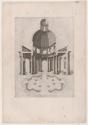 Speculum Romanae Magnificentiae: Innenraum und Grundriss eines achteckigen Tempels, 16. Jahrhundert
