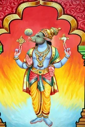 Hindu-Tempel Sri Vadapathira Kaliamman. Avatar Vishnus. Varaha, 3. Inkarnation. Singapur