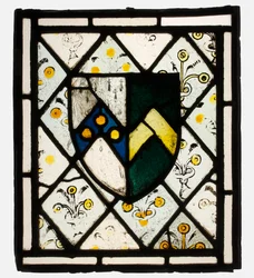 Bleiglasfenster mit Wappenschild von Johnson, Britisch, ca. 1500