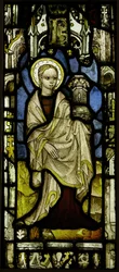 Buntglasfenster mit St. Barbara