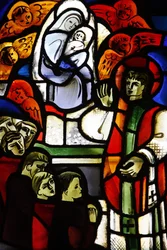 Glasfenster, das Don Bosco in der Kirche Notre-Dame-de-la-Trinité darstellt, Blois, Frankreich