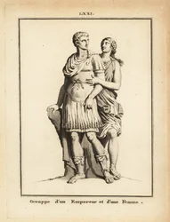 Statue eines römischen Kaisers und einer Frau