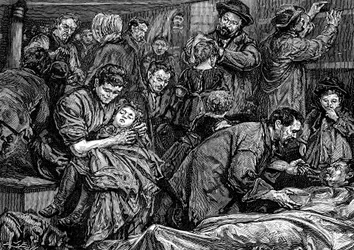 Zwischendeckpassagiere auf einem Atlantikdampfer nach Amerika