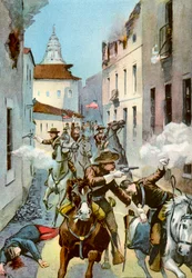 Straßenschlacht in Santiago, Kuba, Spanisch-Amerikanischer Krieg, 1898
