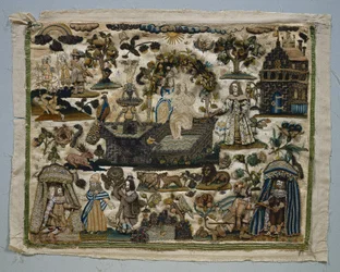 Stumpwork-Panel: Geschichte von David und Bathseba, 1658