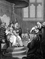 Die Union zwischen England und Schottland wird vor Königin Anne verlesen, 1826