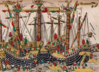 Die Schlacht von Zonchio Navarino, ca. 1499