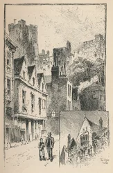 Das Schloss von der Thames Street aus. Ein Teil der äußeren Mauern, 1895
