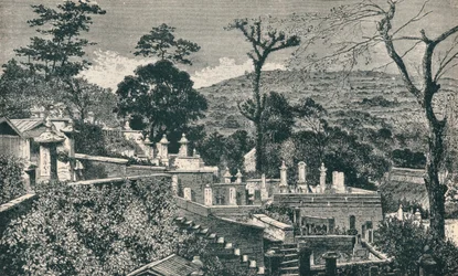 Der Friedhofshügel in Nagasaki, Japan, vor der modernen Stadterweiterung, 1907