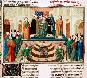 Die Krönung von Heinrich IV. von England (Detail) einer Miniatur aus den Grandes Chroniques de France von Jean Froissart, um 1470