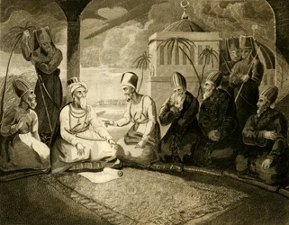 Der Dey von Algier konsultiert seinen Rat bei der Ankunft der englischen Flotte, 1816