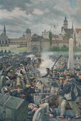 Die französische Armee verlässt Leipzig, 1813, 1896