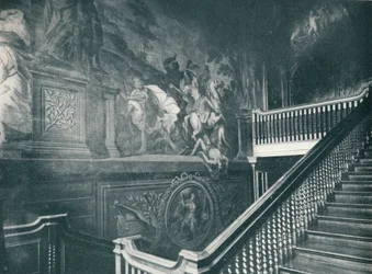 Die große Treppe, zeigt Thornhills Wandgemälde, Stoke Edith
