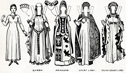 Die große Galerie der britischen Kostüme: Kleid getragen in der Herrschaft von Edward III., ca. 1934