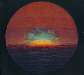 Der grüne Blitz bei Sonnenuntergang, seltenste prismatische Farbe, die von der Atmosphäre gebrochen wird, ca. 1935