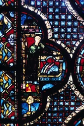Das Gasthaus, Buntglas, Kathedrale von Chartres, Frankreich