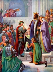 Die Aufnahme des Schwarzen Prinzen als Ritter des Hosenbandordens, 1348, um 1920