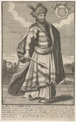 Der König von Kambodscha mit einem Zepter in seiner rechten Hand