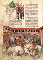 Die Ritter der Tafelrunde Miniatur aus La Quête du Saint Graal et la Mort d’Arthus, ca. 1220