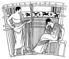 Der Webstuhl der Penelope, vom Chuisi-Vase, etruskisch, ca. 400 v. Chr., 1930