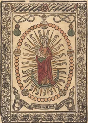 Die Madonna und das Kind in einem Rosenkranz, ca. 1490