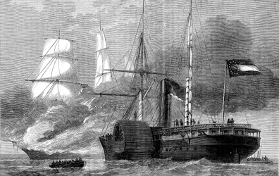 Die Nashville zerstört ein föderales Handelsschiff, Amerikanischer Bürgerkrieg, 1861-1862, ca. 1880