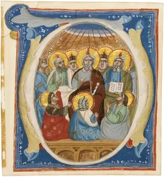 Pfingsten. Initiale O aus einem Antiphonar, ca. 1320