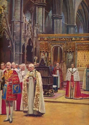 Die Anerkennung: Der König steht vor der Versammlung, präsentiert vom Erzbischof, 1937