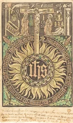 Das heilige Monogramm mit der Kreuzigung und den Leidenssymbolen [recto]