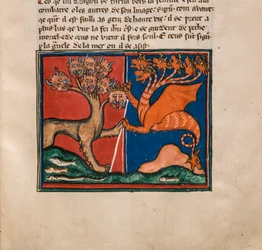 Das Meeresungeheuer und das Landungeheuer. Miniatur aus: Apokalypse des heiligen Johannes, ca. 1320
