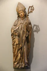 Das Victoria und Albert Museum. Bischofheiliger. Deutschland. Um 1470-80. Lindenholz mit Farbresten. Vereinigtes Königreich