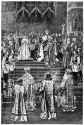 Die Krönung von Kaiser Alexander III. und Kaiserin Maria Fjodorowna, 1883, spätes 19. Jahrhundert