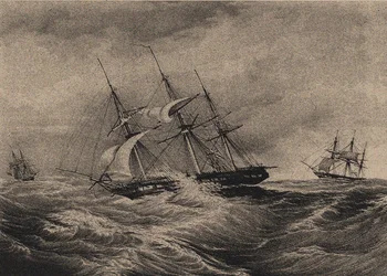 Die Fregatte Kreiser und die Schaluppe Ladoga an der Küste Amerikas 1823, 1900er-1910er Jahre