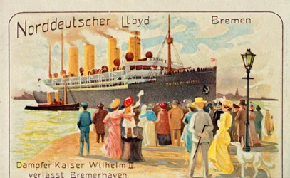 Der Riese SS Kaiser Wilhelm II verlässt den Kai in Bremerhaven, Deutschland