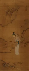 Die Göttin Magu mit einem Korb voller Blumen, Qing-Dynastie 1645-1911