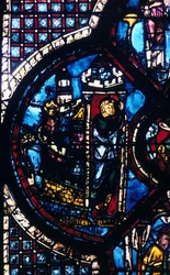 Der Pilger verlässt Jerusalem nach Jericho, Buntglasfenster, Kathedrale von Chartres, Frankreich, 1205-1215