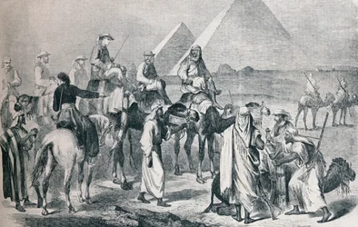Die königliche Gesellschaft verlässt das Lager in Gizeh, Ägypten