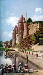 Die Frauen von Josselin bei der Wäsche, Bretagne, Frankreich, um 1924