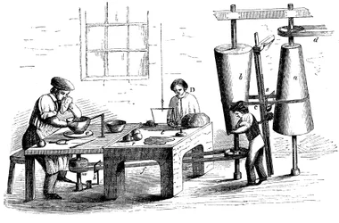 Werfen eines irdenen Gefäßes, um 1860