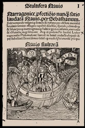 Titelseite des Buches Narrenschiff von Sebastian Brant, 1497